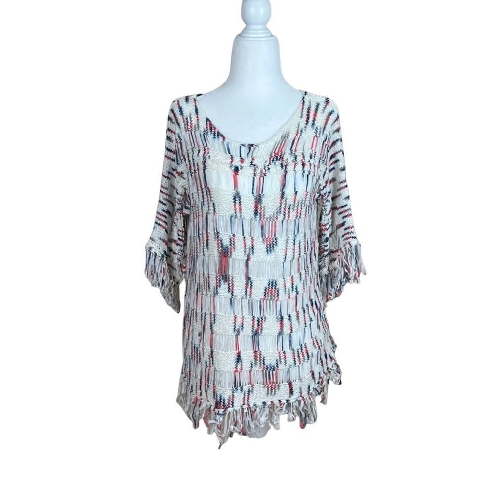 Bacci Baciano White Knit Fringe Swim Cover-Up Women's Size Medium